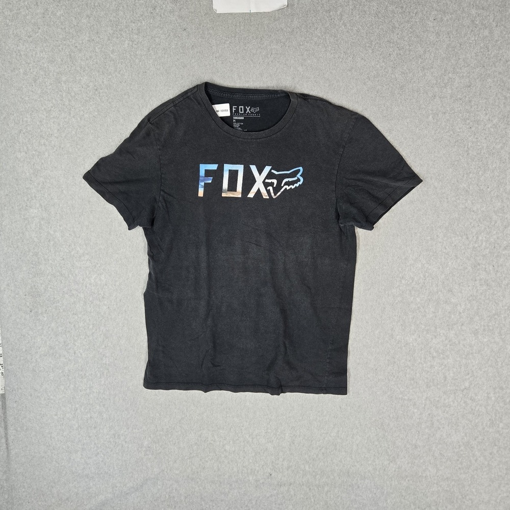 Fox Men Shirt M Black Graphic Premium Fabric Big Logo Slim Fit Short Sleeve